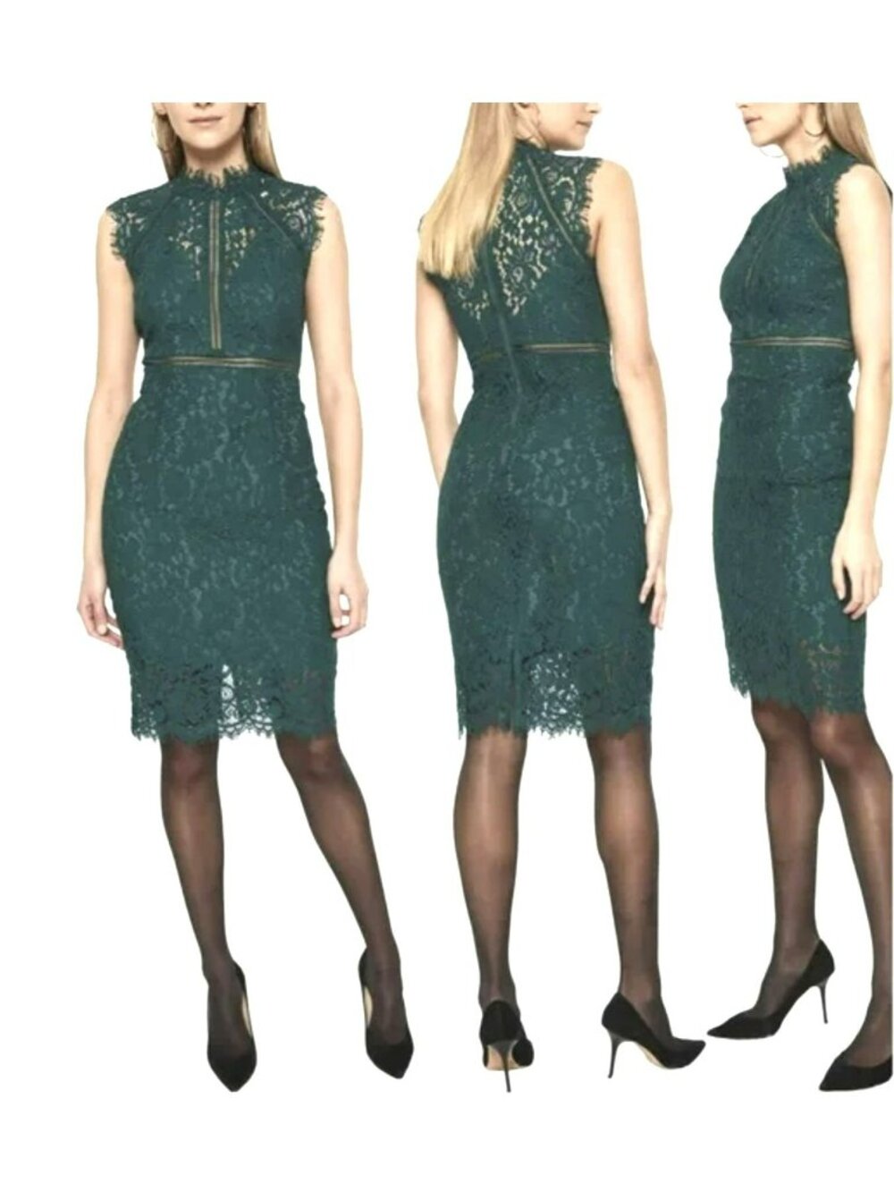 Bardot Lace Forest Green Sheath Cocktail Party Midi Dress Size Small US 6